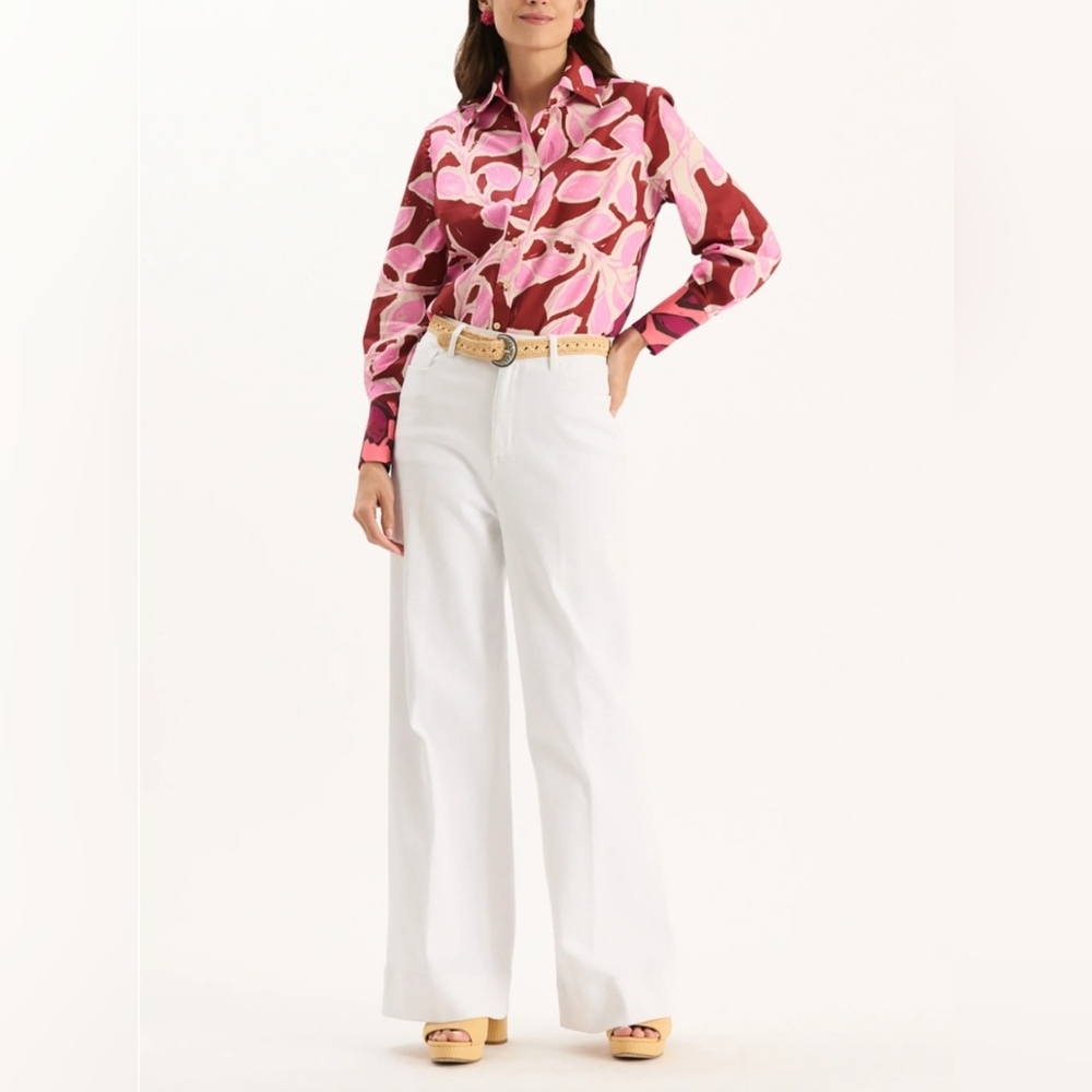 Tyler Boe Jeans Women's 14 White Denim Wide Leg High Waist Bohochic New $195